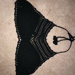 Black high neck knit bikini top